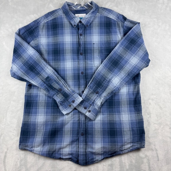 Columbia Other - Columbia Mens 100% Cotton‎ Plaid Long Sleeve Button Up Shirt Blue Grey Size XL